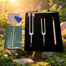1 Set Combinación de Diapasones de Aleación de Aluminio Plateado - Diapasón de Limpieza de Oídos y Yoga Adecuado para Mujeres y Hombres Relajación del Alma y la Mente Gran Regalo 128Hz Emparejado con 256Hz/432Hz/528Hz Combinación de 2 Piezas de Diapasones con Base, Martillo Negro, Paño de Limpieza Blanco, Soporte Estable Azul del Fabricante - plata - Ver 2