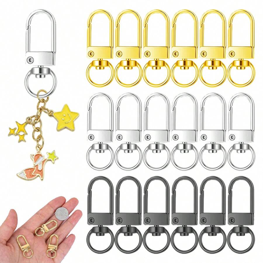 18PCS Alloy Keychain Clips Rotating Spring Hook Lobster Clasp, Suitable For DIY Keychain Crafts, Wallet Backpack Strap Connector Accessories, Pet Collar Pendant, Car Home Key Storage (3 Colors Available) - 2.5G Door Latch - View 1