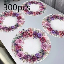 花卉圓形聚酯纖維餐墊 36*36cm,粉色百日菊與紫色玫瑰印花,防水耐熱可水洗,適用於餐桌裝飾與隔熱 - 彩色 - 查看 18