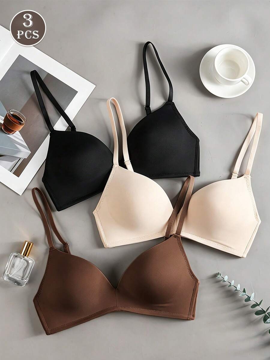 3 chiếc/Bộ Áo ngực không gọng nữ - Đơn giản và thoải mái, làm từ chất liệu mềm mại và thoáng khí, phù hợp cho hàng ngày và các dịp đặc biệt - Nhiều màu - Xem 1