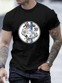 Versatile Casual Loose Fit Short Sleeve T-Shirt With Fun Racing Design Print, For Vacation, Work And Everyday Wear - Pink - View 1