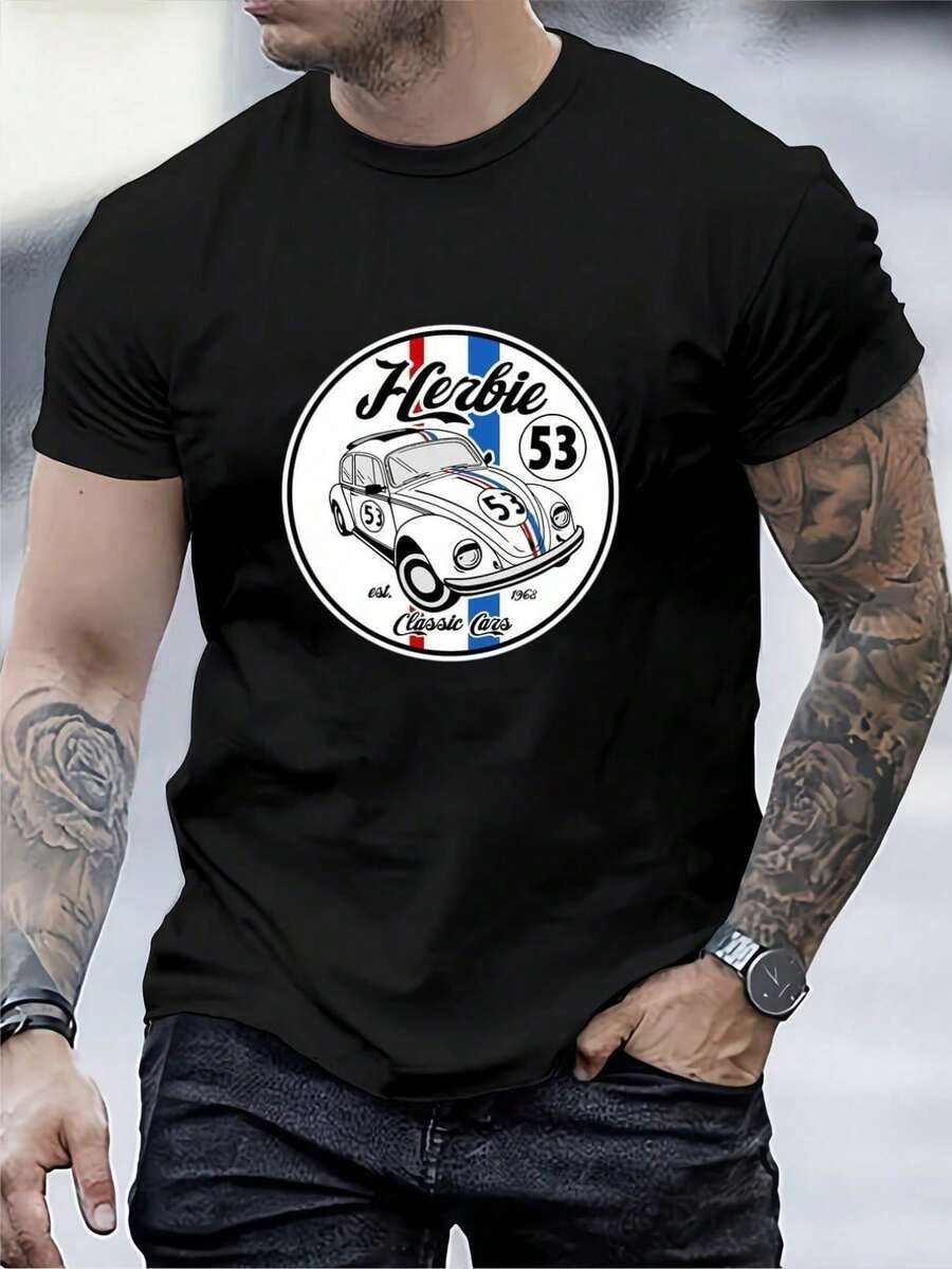 Versatile Casual Loose Fit Short Sleeve T-Shirt With Fun Racing Design Print, For Vacation, Work And Everyday Wear - Pink - View 1
