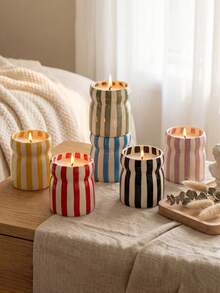 Cabin Kangaroo Nordic Style Striped Porcelain Candle Vessel, Multi-Color Aromatherapy Candle Cup For Bedroom & Living Room - Multicolor - View 6
