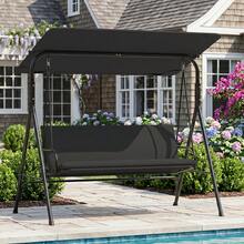 3-Seat Outdoor Patio Swing Chair W/ ArmrestsAdjustable Tilt Canopy & Stand - Black - View 3