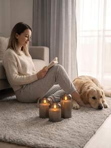 Flameless Flickering Remote Control Candles, Acrylic Pillar Candles, 3pcs Set (4 Inch, 5 Inch, 6 Inch), LED 3D Flame Romantic Candles, Battery Operated, Suitable For Wedding, Home Decor, Holiday (Grey) - Grey - View 3