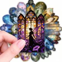 50入透明PET彩繪玻璃光影貼紙，彩繪玻璃美學貼紙包，適合裝飾筆電、水壺、手機、剪貼簿、日記本、車貼、滑板、機車、行李箱等學校用品 - 50pcs - 查看 2