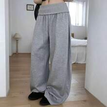 Women's High Waist Wide Leg Pants, Spring Drawstring Loose Long Pants, Lazy Relaxed Style Grey - Grey - View 5
