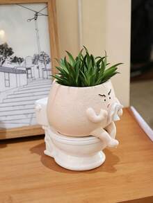 趣味馬桶造型人臉花盆，室內植物用可愛人頭花盆，搞怪多肉植物盆栽，適合居家、辦公室、聖誕禮物，適用室內/室外溫室架、桌面裝飾、小植物架，迷人家居園藝裝飾花盆 - B - 查看 2