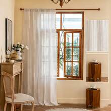 1pc Polyester Cotton Blend American Style Tassel Curtain, Pastoral Country Style, 2026 New Versatile Breathable Sheer Curtain For Living Room Bedroom Room Decoration - White - View 4