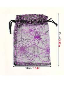 10pcs Halloween Drawstring Gauze Bags - Spider Web Print Bags, (Spider Web, Bat, Pumpkin) Candy Jewelry Gift Bags, Drawstring Mesh Gift Bags, Multi-Color Printed Packaging Candy Bags, Holiday Gift Bags, Jewelry Storage Bags, Event Party Gift Bags - Halloween, Christmas, Thanksgiving Family Friends Holiday Party - Gift Storage, Handmade Enthusiast Gift - Multiple Styles - View 3