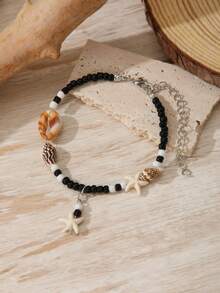 1pc Vacation Beach Starfish Pendant Shell Beaded Anklet For Women Boho Colorful Strand Anklet Accessories Jewelry Gifts - Multicolor - View 10
