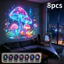 USB Powered Colorful Deep Sea Mushroom Projection Light, 8 Interchangeable Mushroom Slides, 360° Free Rotation, Bedside Night Light With Ceiling Decoration, Creates Immersive Underwater Sleep Scene - 多色 - 查看 2