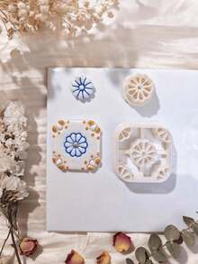 Mini Daisy Flower Polymer Clay Cutters, Round & Square Floral Outline Mold For Vintage Handmade Stud Earring Craft Supplies - White - View 2