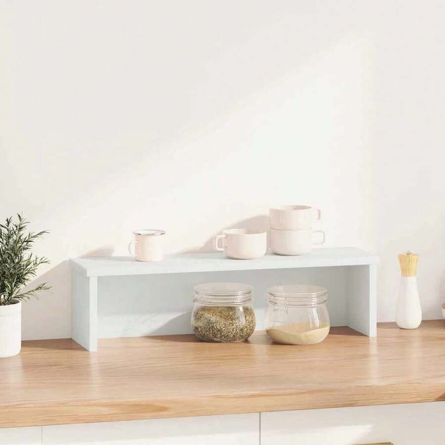 vidaXL Étagère de cuisine empilable, noire, 50 x 15 x 16 cm, en bois, étagère de rangement pour la cuisine, porte-épices, étagère, organisateur de cuisine - Blanc - Voir 1