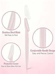 Eyebrow Razor Set, Includes Eyebrow Razor, Dead Skin Scraper, Body Hair Removal Tool And Facial Eyebrow Razor; Blades With Extended Handle, Comes With Precise Protective Blade Cover, Women's Eyebrow Shaping Tool, Suitable For Daily Home Use Or Travel; Men Can Also Easily Operate For Eyebrow Trimming And Shaping - A - View 6