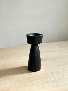 1pc Black Textured Pillar Candle Holders, Rustic Wabi Sabi Decorative Candlestick For Dining Table Fireplace Mantel Home Decor, Housewarming Gift - Black - View 9