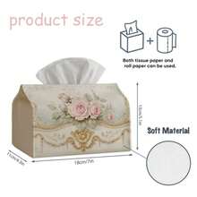 1pc Vintage Floral Tissue Box Cover - Rose Border Decorative Design, Party Tissue Box, Multi-Functional Suitable For Kitchen & Dining Room, Coffee Table And Dining Table, Durable Fabric Napkin Storage Box - Multicolor - View 3