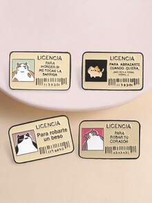 1Pc/Set "LICENCIA PARA ROBAR TU CORAZÓN" Cute Cat ID Badge Shaped Metal Enamel Brooch, Confession Style, Suitable For Decorating Canvas Bags, Clothes, Zippers - Multicolor - View 5