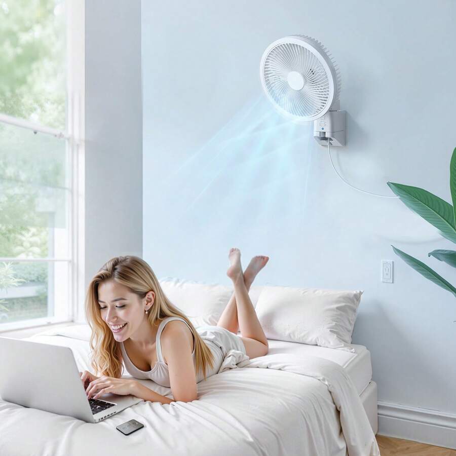 8.5 In Wall Mount Fan, Oscillating Hanging Fan With Remote Control, 10 Ft Powerful Airflow, DC Motor, 4 Speeds & Timer, Auto 90° Horizontal & Manual Vertical Tilt, Ideal For Home, Office, RV - 8.5 Inches - View 1