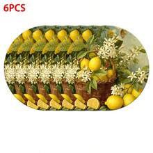 圓形與橢圓形聚酯纖維餐墊 36*36cm,復古檸檬籃與深藍檸檬花卉印花,防水耐熱可水洗,適用於餐桌裝飾與隔熱 - 彩色 - 查看 10