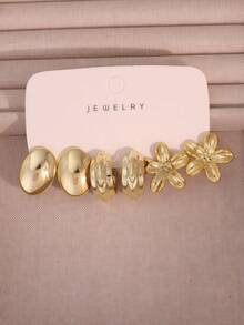 6/18PCS Fashion Women's Jewelry Set, Fashionable Minimalist Exaggerated Asymmetrical Earrings, Elegant Versatile Suitable For Women's Vacation, Travel, Casual Wear - Gold - View 11