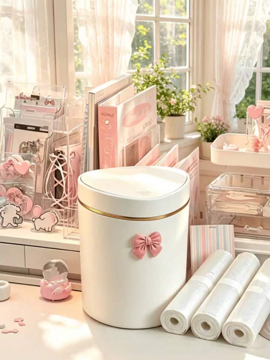 Mini Desktop Trash Can With Rotating Lid, Plastic Waste Basket, Suitable For Home Office Kitchen Bedroom Vanity, Compact Waste Container, Small Trash Can For Desktop Organization, Portable Trash Storage, Suitable For Daily Home Use - View 1
