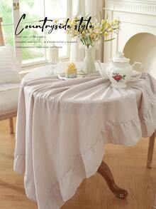 1pc Gentle Khaki Ruffled French Pastoral Tablecloth, Versatile Tabletop Decor Cloth, Suitable For Kitchen/Dining Room/Bedroom/Home, Kitchen Decor, Home Decor, Room Decor, Dining Table Decor, Coffee Table - Brown - View 12