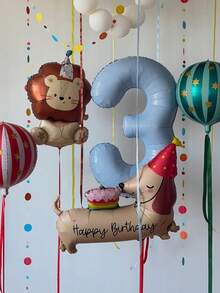 1 Set de Globos de Lámina Azul Claro Mate con Números, León de Cumpleaños & Estrella 4D, Pastel de Cumpleaños, Perro Salchicha, Paquete Combinado, Incluye Globos de Lámina Mate Azul Claro Números 0-9, Globos de Látex (Amarillo Macaron/Naranja/Rojo/Azul Vintage), Pastel de Cumpleaños Perro Salchicha, Globo de Lámina León de Cumpleaños Mate + Globo Estrella 4D de 22" con Rayas Rojas/Verdes, Globo de Lámina Rayas Rojas & Rosas de Carnaval - Multicolor. - Ver 5