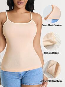 CELILIN Minimalist Contrast Color Spaghetti Strap Tank Top, Korean Style Contrast Ribbed Camisole, Slim Fit Flattering Versatile Inner Layer Top - Apricot - View 2