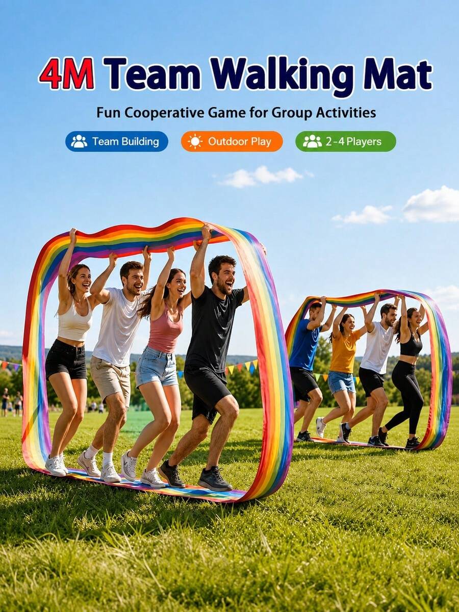 Rainbow Fabric Team Walking Mat, Outdoor Collaborative Game, Team Building Coordination Training Toy For Teens And Adults, Colorful Group Activity Equipment, Party Sports Meet Camping Sports Game Gift, Suitable For Boys, Girls And Families - Multicolor - View 1