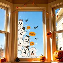 2/1pc Halloween Static Window Cling Set, Removable & Reusable Vinyl Glass Stickers, Cute Cartoon Ghost Bat Spider Web Boo Trick Letter Waterproof Window Decals, Bedroom Glass Door Shop Window Halloween Party Decoration - Multicolor - View 9