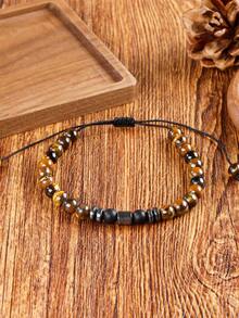 YAUKIA 1pc Tiger Eye Money Beaded Bracelet , Obsidian , Brings Luck In Business Situations , Emotional Calm , Simple Jewelry Gift , Ideal For Daily Wear - Multicolor - View 2