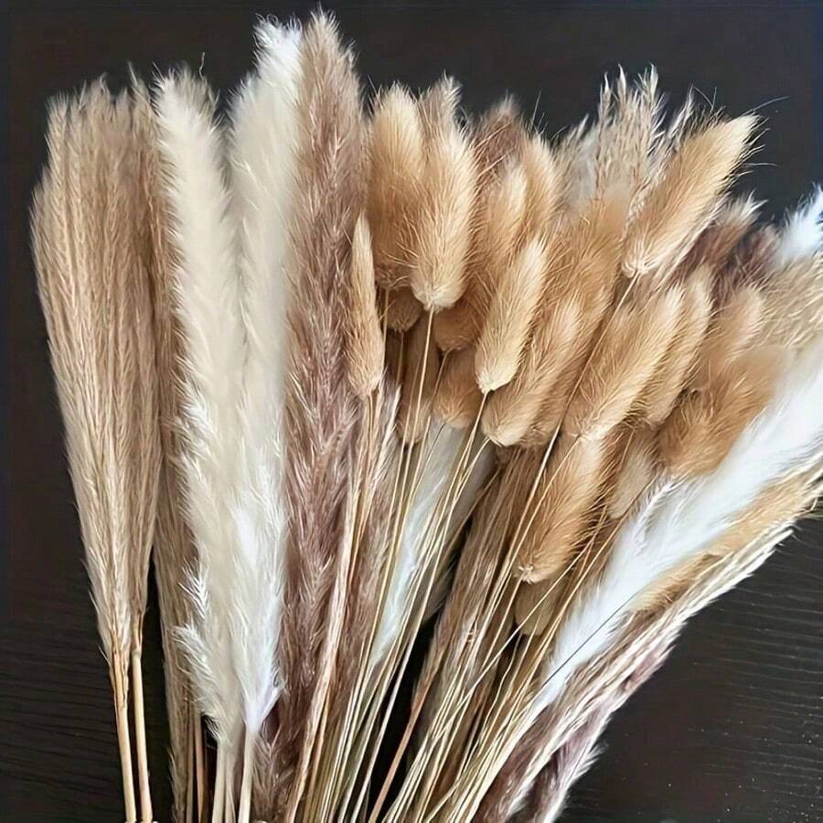 100 PCS Pampas Grass Bundle - Dried Rattan Reeds For Boho Home Decor, Wedding Centerpieces, Christmas Party Supplies. - 100 PCS - View 1