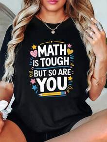 100% Cotton Math Is Tough But So Are You Back To School Math Teacher T-Shirt - Black 2 - View 1