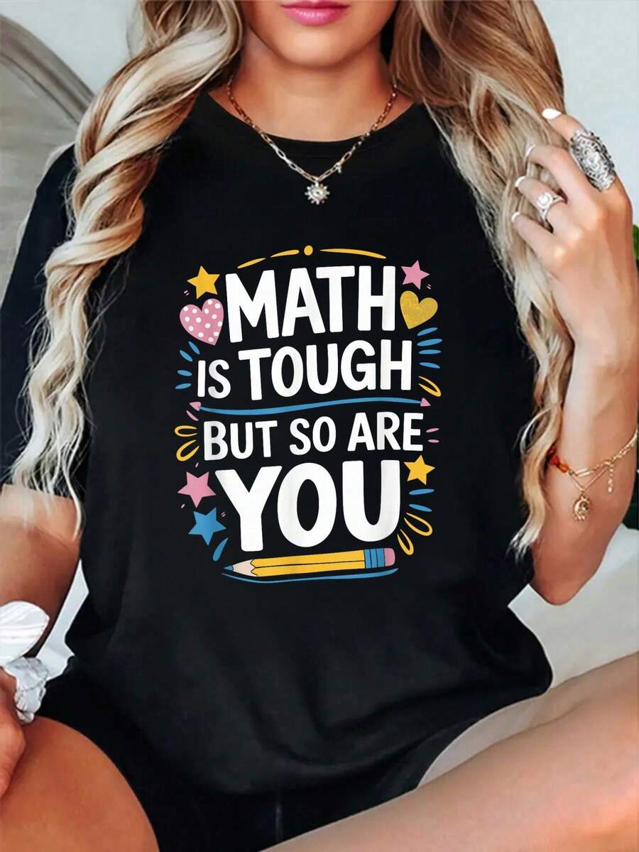 100% Cotton Math Is Tough But So Are You Back To School Math Teacher T-Shirt - Black 2 - View 1