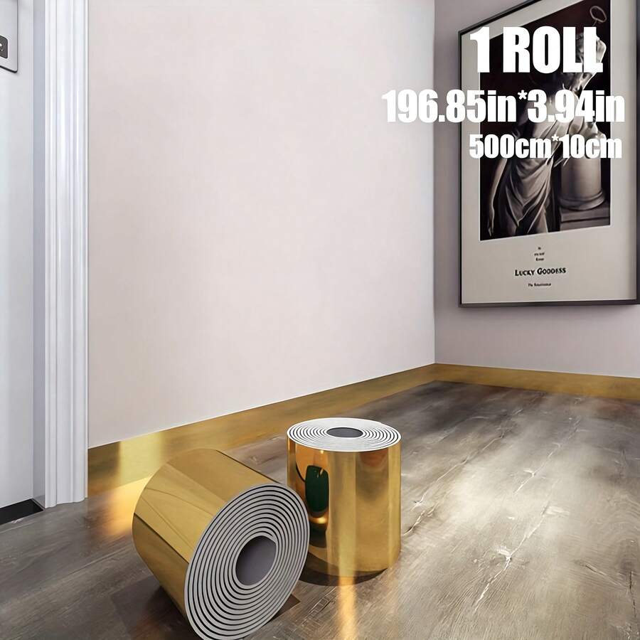Luxury Bronze Self-Adhesive Baseboard Trim, 3mm Thick Waterproof Oil-Resistant Peel And Stick Wall Edge Strip, Scratch-Resistant Decorative Molded Strip, Suitable For Door Frames, Bathrooms, Living Rooms, Windowsills - Golden - View 1