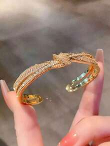 1 pieza Pulsera de mujer de lujo con lazo asimétrico de circonita cúbica brillante, joyería multicolor chapada en oro, accesorio para fiesta, festival de música y hip-hop, regalo de aniversario y cumpleaños para novia - pulsera - Ver 5