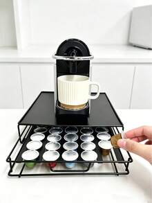 Coffee Pod Storage Drawer, Metal Coffee Machine Stand Organizer, Coffee Capsule Storage Rack, Capsule Coffee Holder Rack, Sturdy, Scratch-Resistant Waterproof Countertop Tray, Coffee Bar Countertop Accessory, Easy To Assemble, Space-Saving 2-Tier Design - View 3