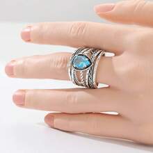 Bohemian Water Drop Design Ring, Women's Hollow Handmade Jewelry, Suitable For Daily Wear - Silver - View 2