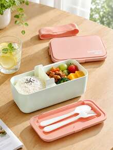 Material Food Container, Household Food Preservation Box, Cartoon Print Bento Box, Rectangular Divided Lunch Box, Student Lunch Box Set, Teenager Lunch Box, Suitable For Students And Office Workers Daily Meal Prep - Multicolor - View 5