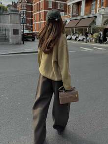 SMILE CHIC 2026 Autumn/Winter New Back To School Season Vintage Versatile Curved Pleated Wide-Leg Pants, Simple Tailored Cut, Height-Enhancing And Slimming - Khaki - View 10