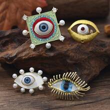 1pc Quirky Eye Ring, Creative Drip Oil Eyeball Knuckle Ring, Vintage Bohemian Style, Travel Vacation Accessory - Multicolor - View 3