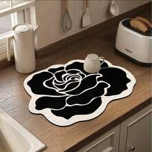 Kitchen Dish Drying Mat, Absorbent Table Mat, Countertop Dish Mat, Wash-Free Table Mat, Bowl And Plate Drying Mat - Black Flowers - View 3