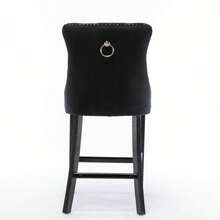 Set Of 2 Bar Stools With Velvet Upholstery / Medieval-Modern Style Bar Stools / Weight Capacity Up To 300 Lbs / High-Elasticity Foam / Suitable For Restaurants Or Kitchens - 黑色 - 查看 9