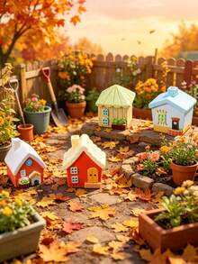 8pcs Mini Resin House Decor, Mini Fairy Garden Cottage Set, Resin House, Suitable For Glass Containers, Bonsai And Home Decor - Multi-Functional Indoor/Outdoor Decoration Labor Day Gift, Aquarium Decor - E - View 4
