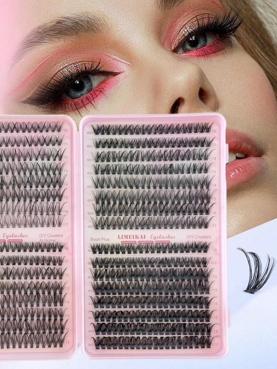 Lash Group Set, 640 Lash Extensions For Elongation, 10-17mm Individual Lashes, D-Shaped, Fluffy, Wispy False Lashes, DIY Kit