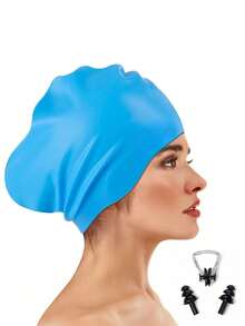 Unisex Oversized Swim Cap, Ponytail Design, Suitable For Long And Thick Curly Hair, Dreadlocks, Braids, Afro Hair, Silicone Material, Keeps Hair Dry, Beach Essential, Beach Accessory, Pool Float - Multicolor - View 32