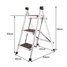 3 Step Folding Ladder, Non Slip Waterproof Rustproof Household Step Stool For Kitchen Bathroom – White - A - View 2