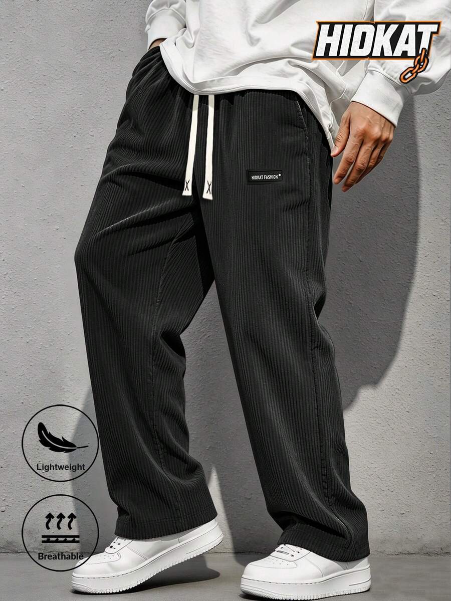 Hidkat Spring/Summer Men's Lightweight Corduroy Long Pants With Elastic Drawstring Waist And Slanted Pockets, Suitable For Casual Daily Wear And Outdoor Activities
