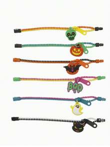 3pcs Halloween Decoration Bracelet Set, Pumpkin & Bat Dual-Color Cartoon #5 Zipper Bracelet, Suitable For Holiday Party Decoration And Halloween Party Decoration - Multicolor - View 8